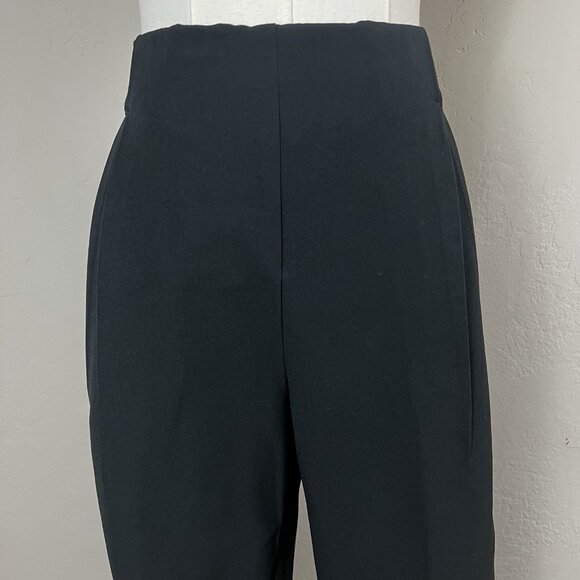 Garnet Hill Pants Black Elastic Waist Pull On Straight Leg Pleated Size Medium - Picture 2 of 14